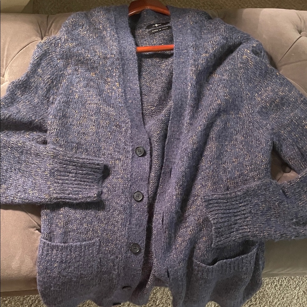 7 For All Mankind Blue Cardigan Sweater